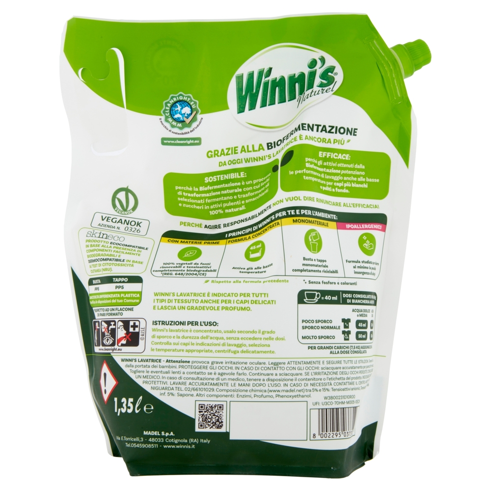 Winni's Naturel Lavatrice Capi colorati Fiori d'arancio e Sandalo pouch 30 Lavaggi 1,35 l